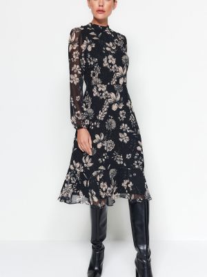 Rochie din șifon cu model floral împletită Trendyol negru