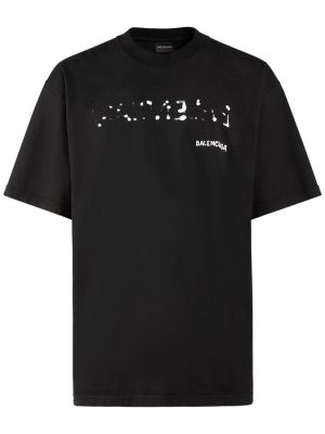 Kokvilnas t-krekls ar apdruku džersija Balenciaga melns