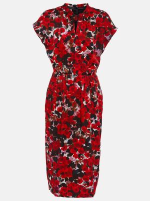 Sukienka midi w kwiatki Dries Van Noten czerwona