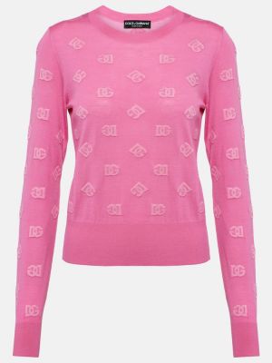 Jacquard svileni vuneni džemper Dolce&gabbana ružičasta