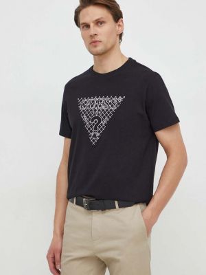 Bavlněné tričko s aplikacemi Guess černé