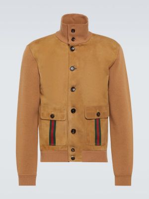Prugasta bomber jakna od brušene kože Gucci smeđa
