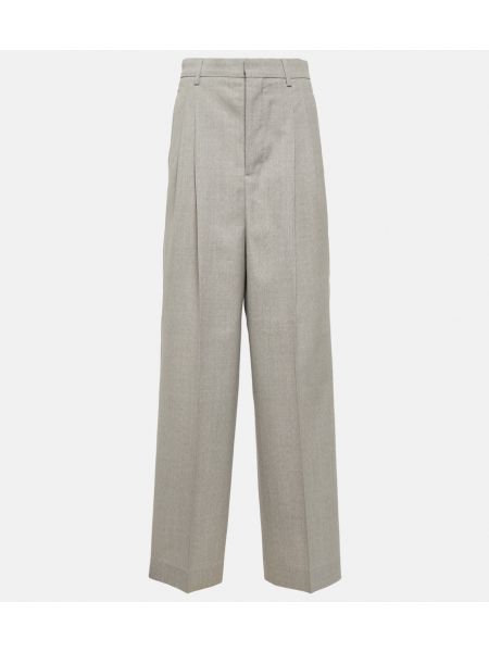Vlněné kalhoty s vysokým pasem relaxed fit Ami Paris šedé