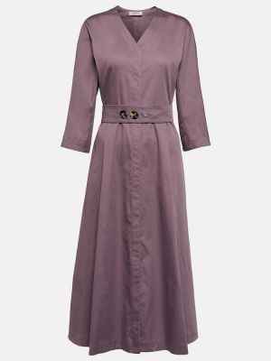 Sukienka midi bawełniana plisowana S Max Mara fioletowa