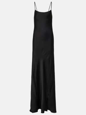 Satynowa sukienka długa Victoria Beckham czarna