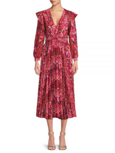 Плиссированное платье миди в цветочек с принтом Derek Lam 10 Crosby красное