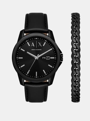 Часы с кожаным ремешком Armani Exchange черные