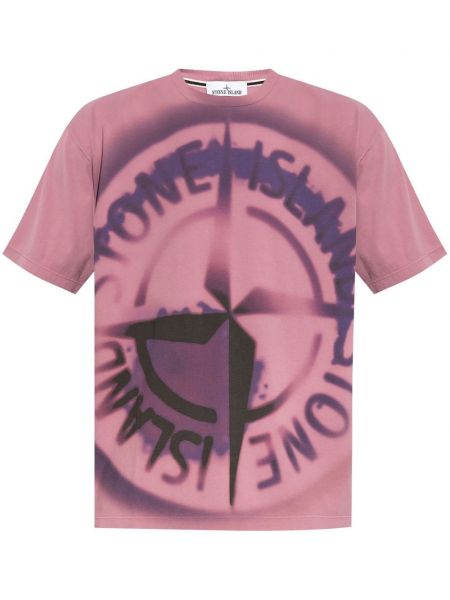 Baskılı pamuk tişört Stone Island pembe