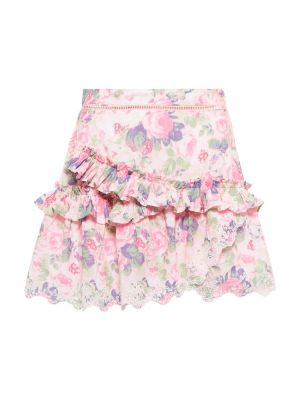 Květinové bavlněné retro mini sukně Loveshackfancy - růžová