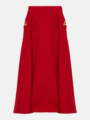 Jupe mi-longue en laine en soie en crêpe Valentino rouge