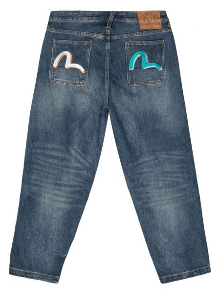 Jeans skinny avec imprimé slogan à imprimé Evisu bleu