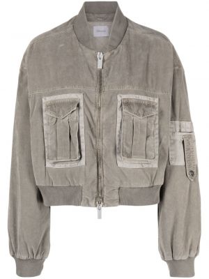 Žametna bomber jakna iz rebrastega žameta Blumarine siva