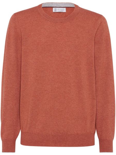 Kašmira garš džemperis ar apaļu kakla izgriezumu Brunello Cucinelli oranžs