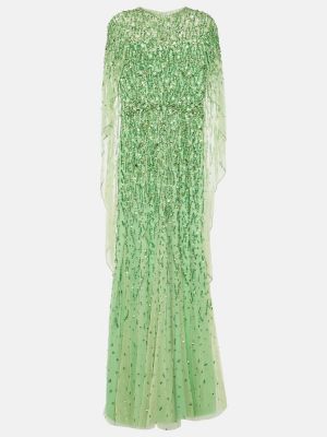 Sukienka długa tiulowa Jenny Packham zielona