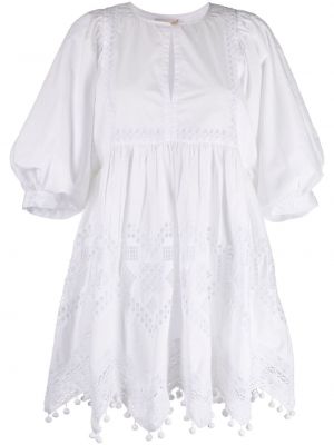 Bavlněné šaty s vysokým pasem s knoflíky Rhode - bílá