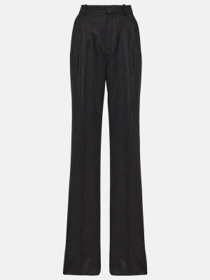 Pruhované vlněné rovné kalhoty s vysokým pasem Saint Laurent černé