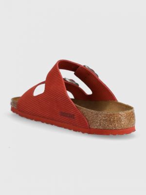 Semišové manšestrové pantofle Birkenstock červené