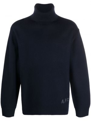Vlnený sveter s potlačou A.p.c. modrá