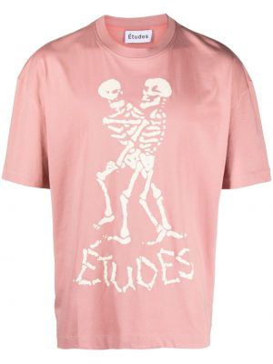 Bombažna majica s potiskom Etudes roza