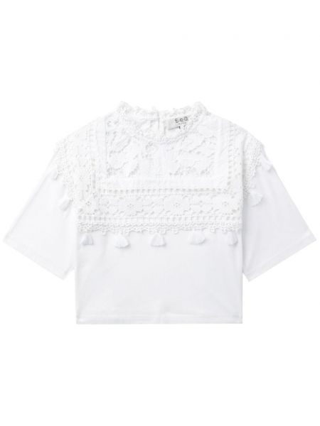 Памучна тениска бродирана Sea бяло