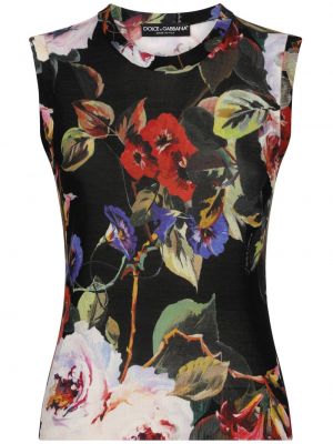 Virágos selyem felső nyomtatás Dolce & Gabbana fekete