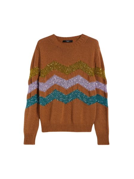Sweter z cekinami Max Mara brązowy