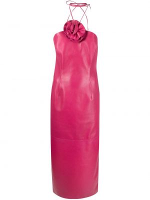 Kožené midi šaty s výrezom na chrbte bez rukávov Magda Butrym - ružová