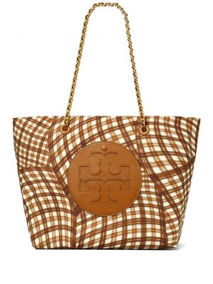 Nákupná taška s potlačou s abstraktným vzorom Tory Burch hnedá