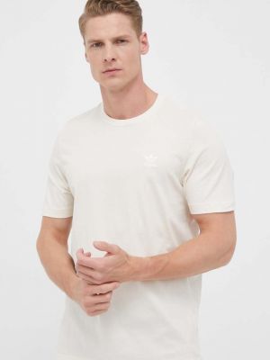 Памучна тениска с дълъг ръкав с апликация Adidas Originals бежово