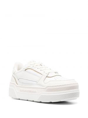 Sneakersy sznurowane na platformie koronkowe Ea7 Emporio Armani białe