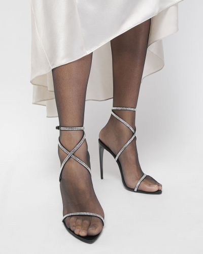 Satenaste sandali iz krep tkanine Saint Laurent črna