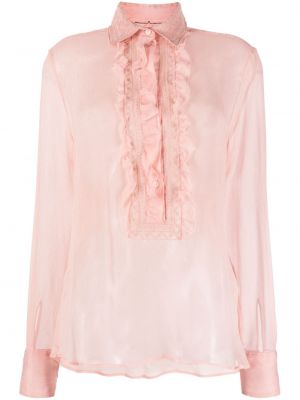 Hodvábna košeľa s výšivkou s volánmi Ermanno Scervino ružová