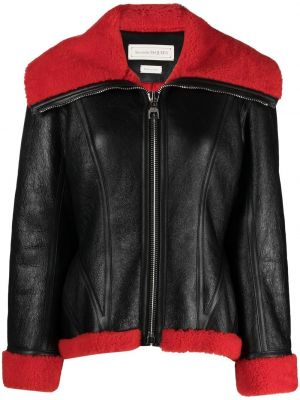 Kožená bunda s kožíškem na zip Alexander Mcqueen - černá
