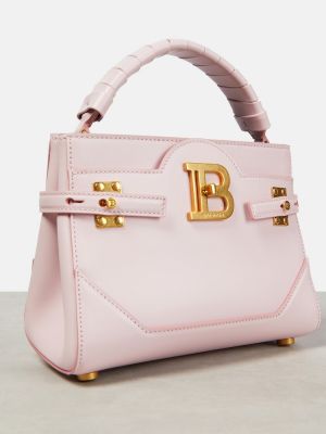Usnjena nakupovalna torba Balmain roza