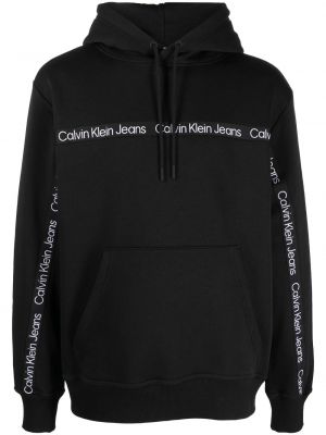 Fleecová mikina s kapucí jersey Calvin Klein Jeans černá