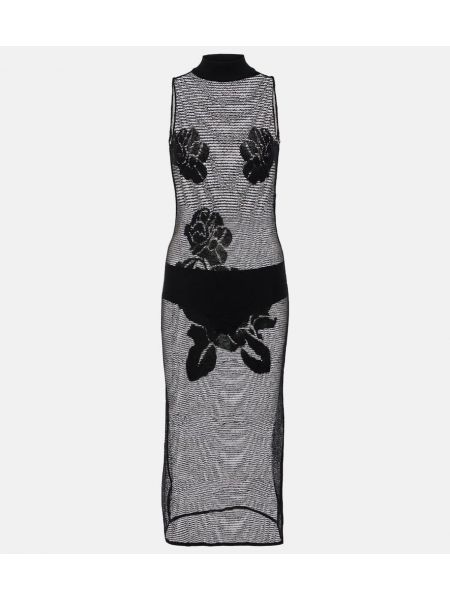 Mrežasta midi haljina s cvjetnim printom Magda Butrym crna