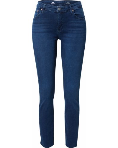 Bavlnené džínsy s rovným strihom s vysokým pásom na zips Ag Jeans - tmavo modrá
