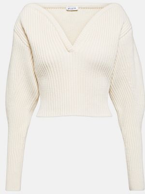Белый шерстяной свитер Alaïa