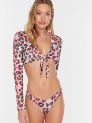 Bikini s potiskom z leopardjim vzorcem Trendyol siva