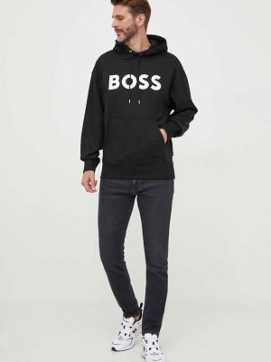 Bluza z kapturem bawełniana z nadrukiem Boss czarna