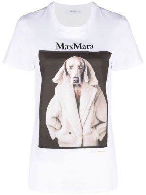 Памучна тениска с принт Max Mara бяло