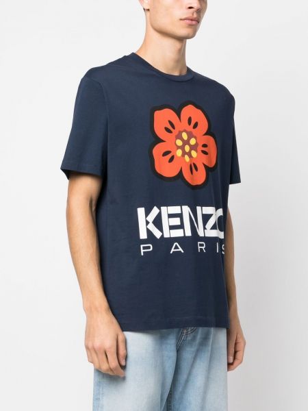 T-shirt di cotone a fiori Kenzo blu