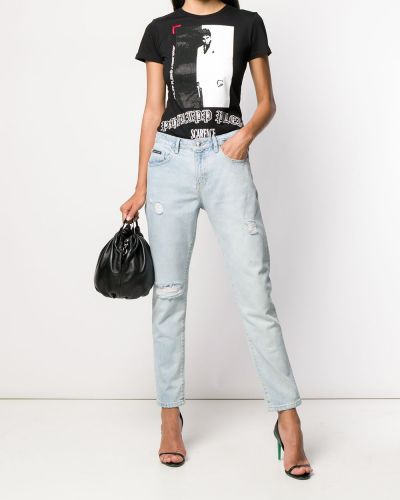 Straight fit džíny s oděrkami Philipp Plein modré