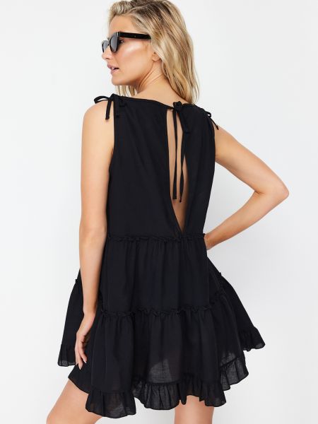 Rochie mini din bumbac cu croială lejeră împletită Trendyol negru