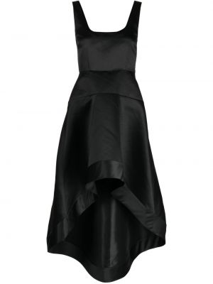 Saténové midi šaty s vysokým pásom Cynthia Rowley čierna