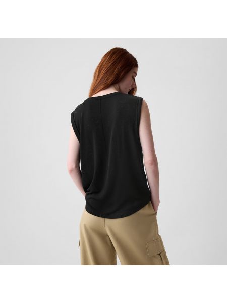 Lněné tričko bez rukávů Gap černé