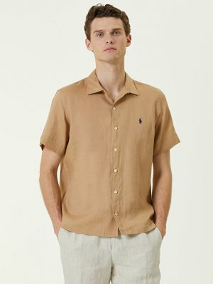 Льняная рубашка с коротким рукавом Polo Ralph Lauren бежевая