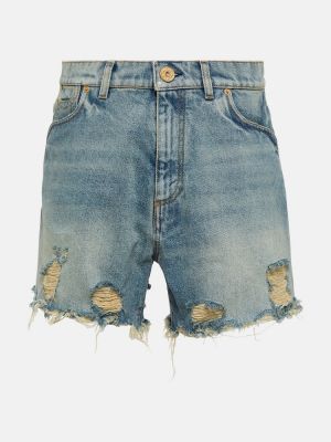 Shorts di jeans distressed Balmain blu