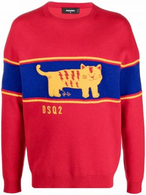 Długi sweter bawełniane w paski z długim rękawem Dsquared2 - czerwony