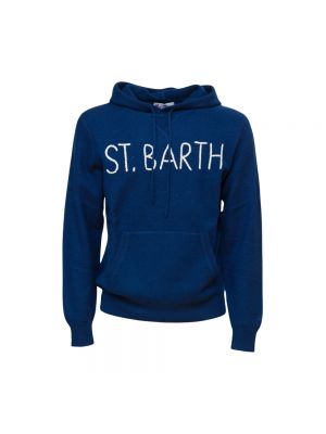 Haftowana bluza z kapturem wełniana Mc2 Saint Barth niebieska